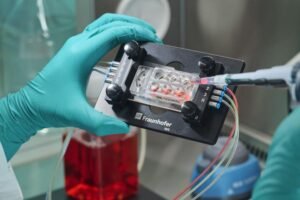 Bereits seit mehreren Jahren entwickelt das Fraunhofer IWS mikrophysiologische Systeme in der Größe einer Tablettenschachtel. Nun ist es möglich, bis zu zehn Gewebeschnitte auf einem Chip zu kultivieren. | Copyright: © minkus-images.de/Fraunhofer IWS |