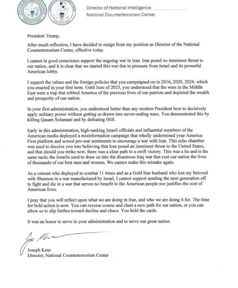 Washington: Rücktritt des Direktors des National Counterterrorism Center – Kritik an US-Krieg gegen Iran